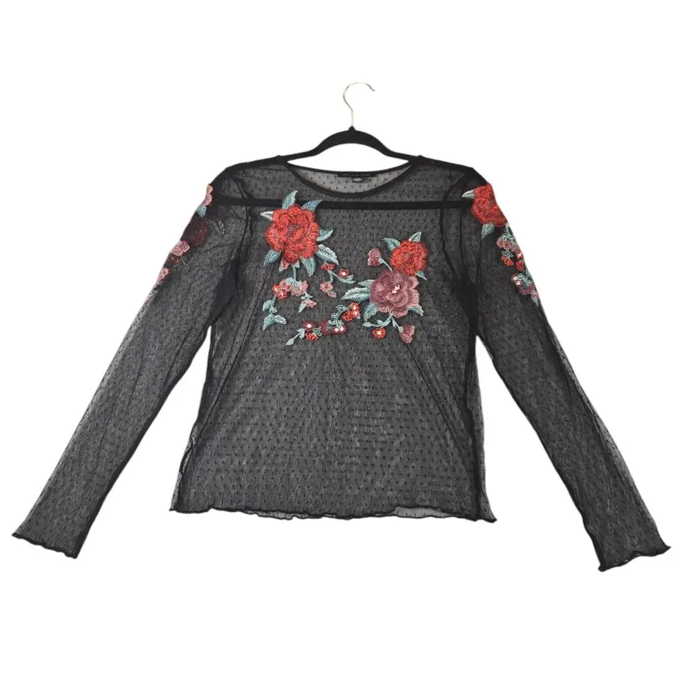 American Eagle Womens Small‎ Top Sheer Floral Embroidered Romantic Goth Cover Up